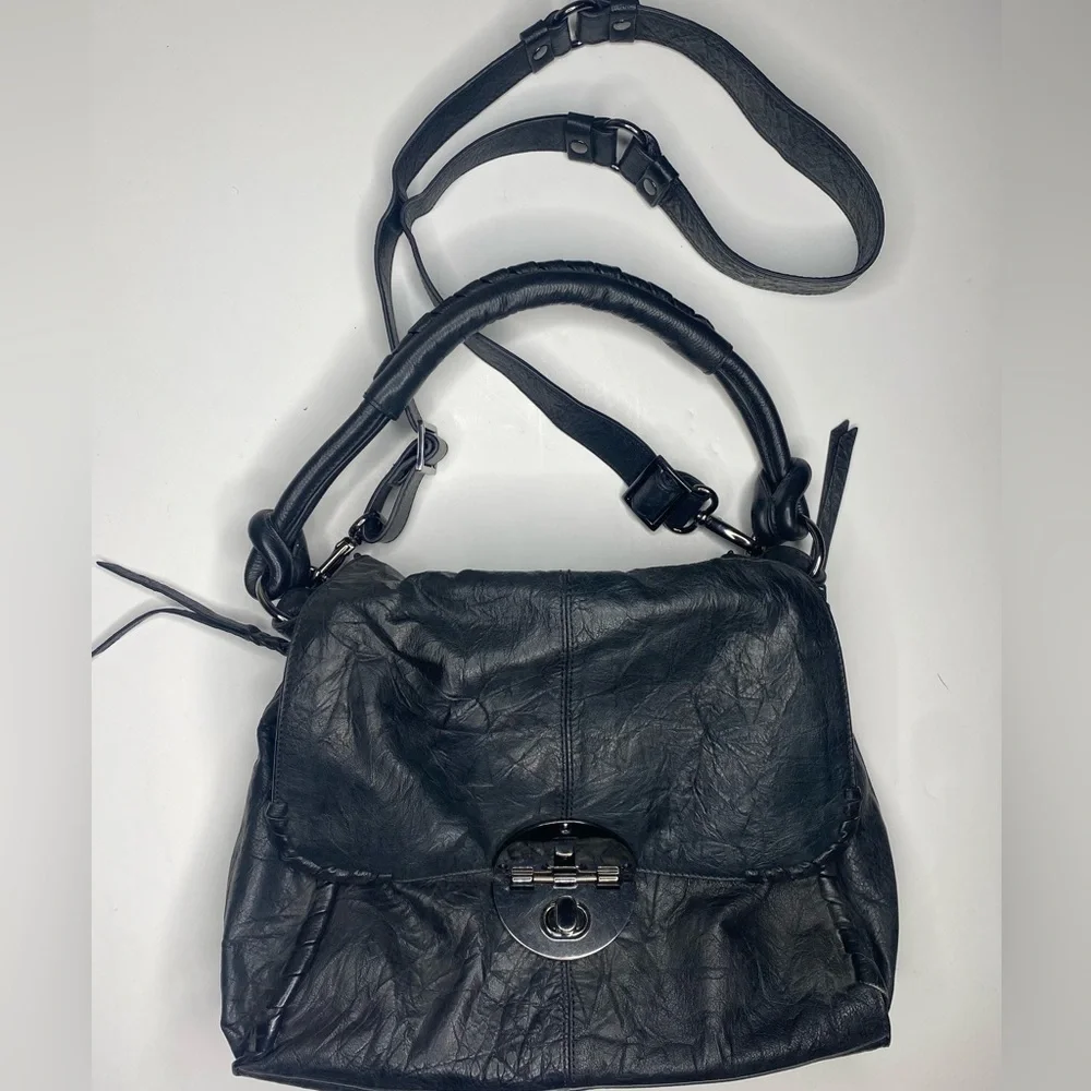 Camilla Alves Black Leather Converse Crossbody Handbag EUC